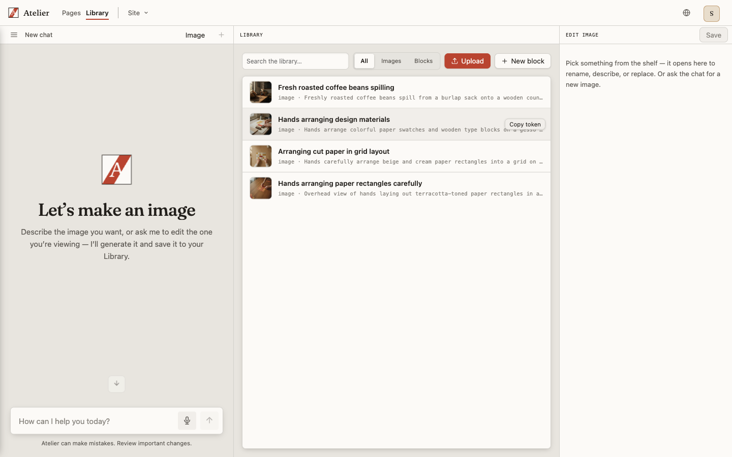 The Library listing images with their alt-text descriptions